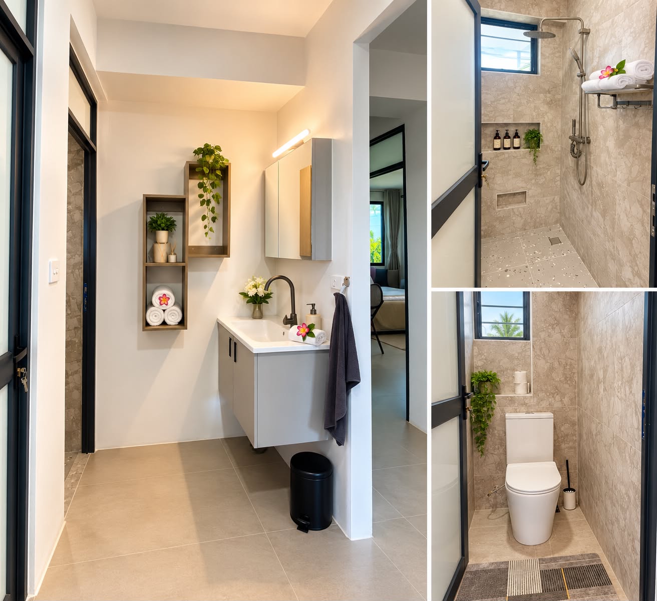 Walk-in shower and bathroom storage